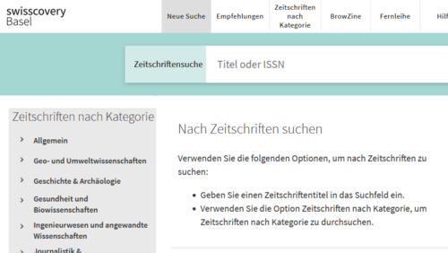 swisscovery search for journals