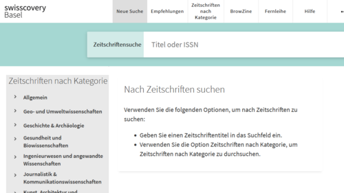 swisscovery Zeitschriftensuche