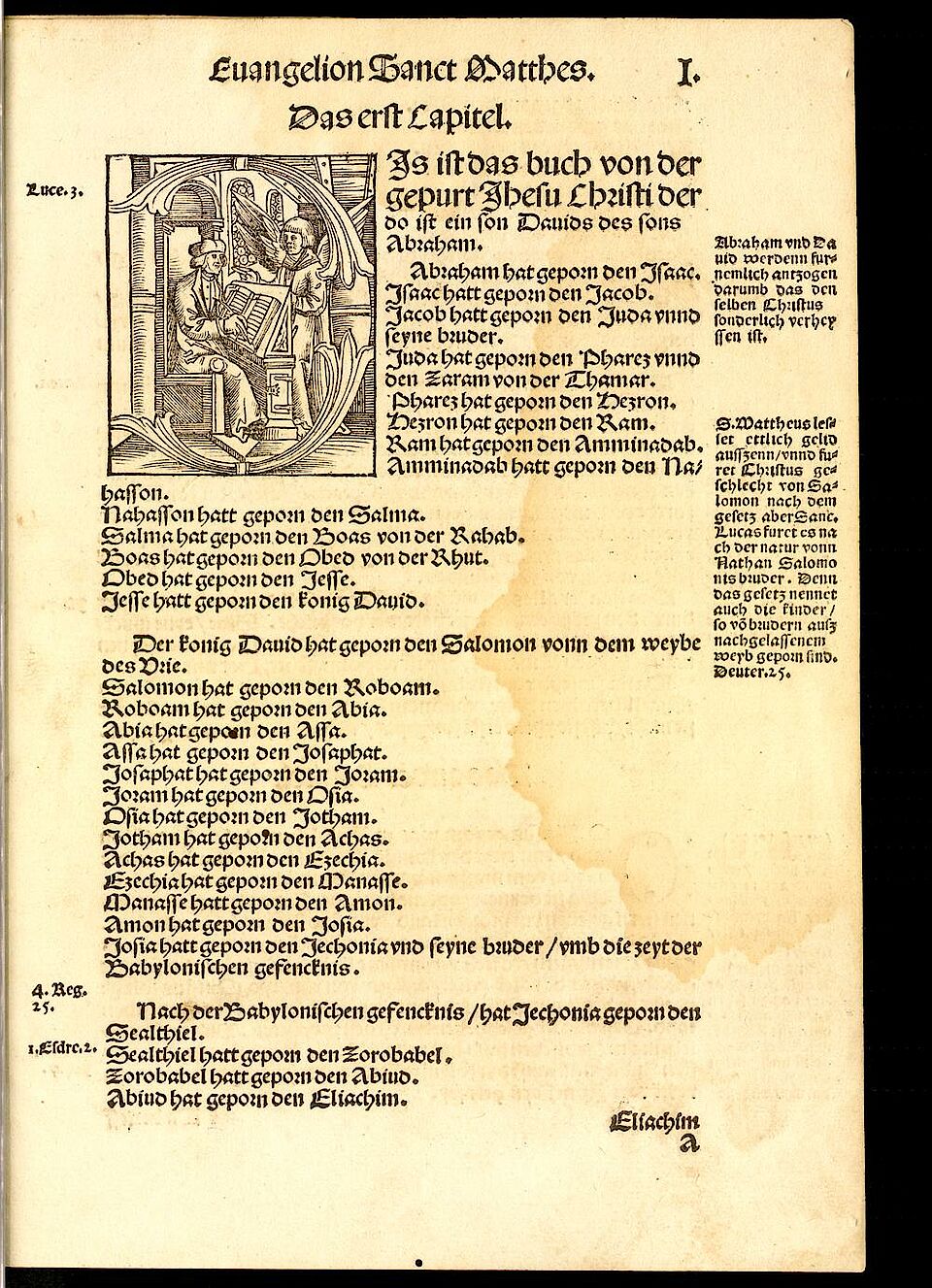 Martin Luthers Ausgabe des neuen Testaments, erstes Kapitel des Matthäusevangeliums