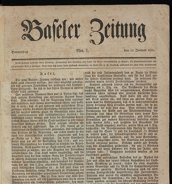 Basler Zeitung aus dem Jahr 1831
