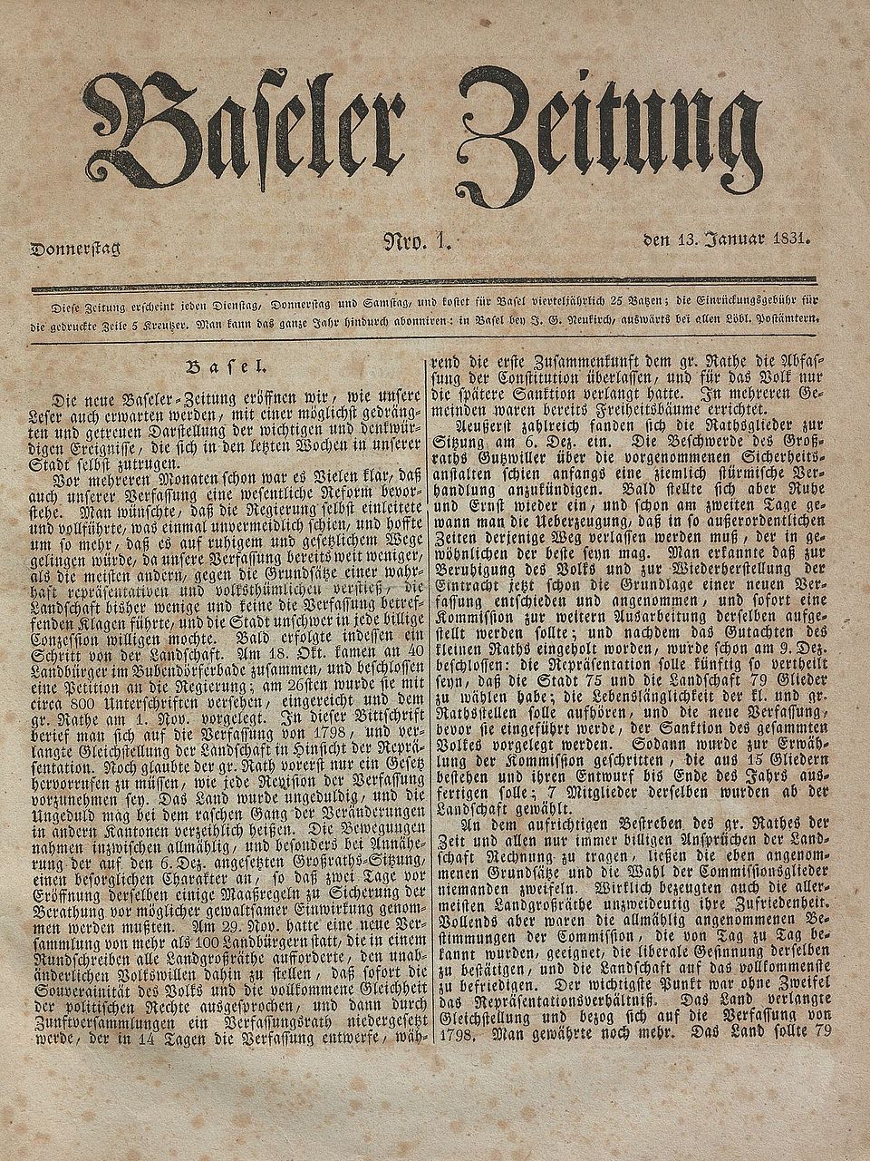 Basler Zeitung 1831