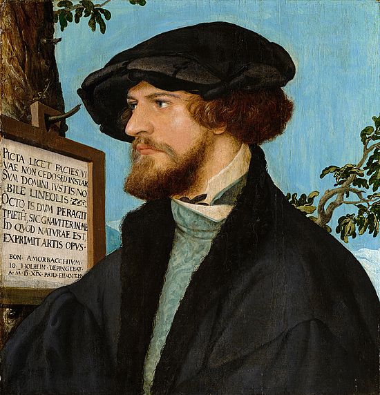 Reproduktion eines Gemäldes von Bonifacius Amerbach von Hans Holbein. Original: Öl auf Holz 1519, im Kunstmuseum Basel UBH Portr BS Amerbach B 1495, 16a-16d