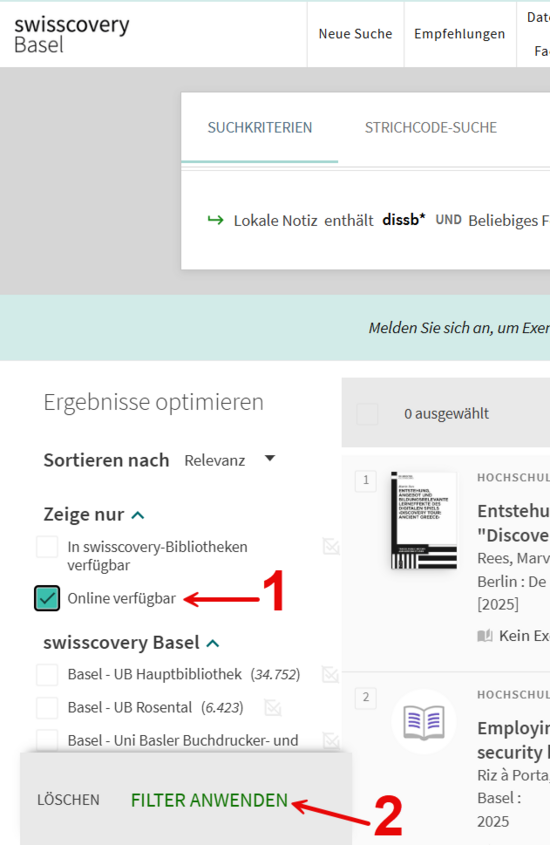 Filtern nach "Online verfügbar"