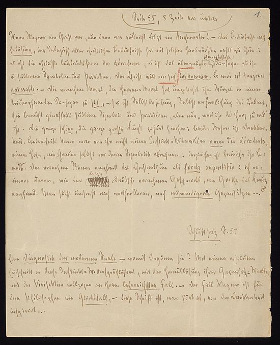 Friedrich Nietzsche: Der Fall Wagner, Manuskript 1888. (UB Basel, NL 200, II 1).
