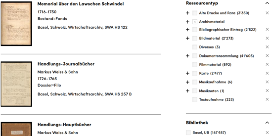 swisscollections search